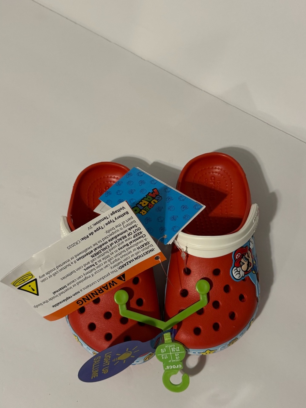 CROCS Red Kids Clogs with White Heel Strap and Mario Accent